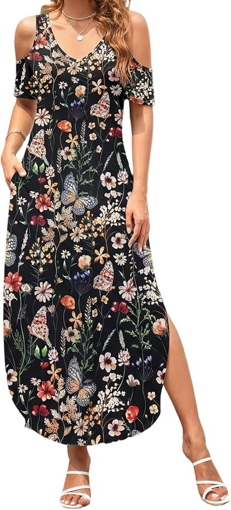 HUSKARY Womens Off Shoulder Sleeve High Low Flare Skater Dress | Amazon (CA)