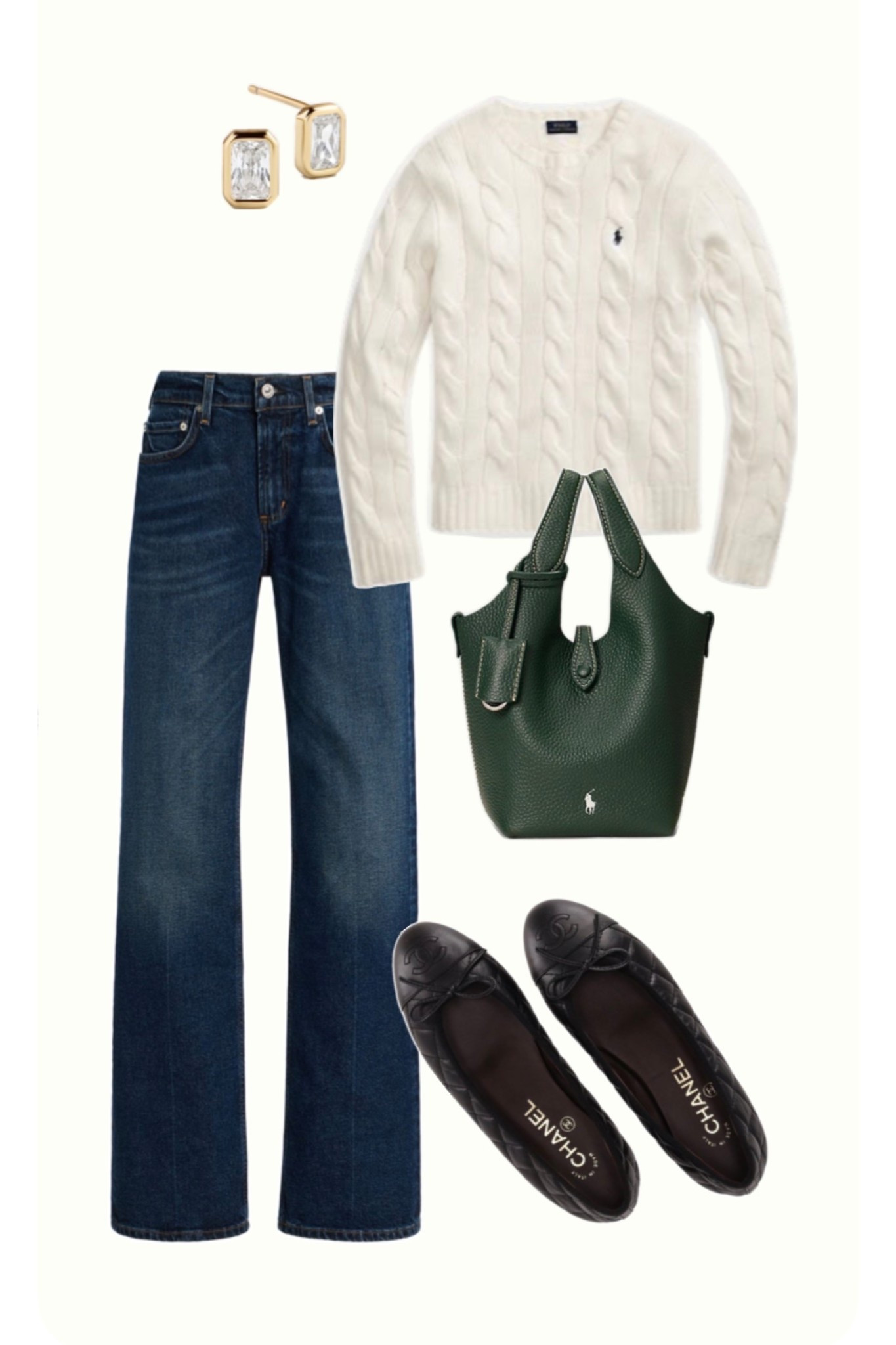 Simple classy outfit, Ralph Lauren Aesthetic outfit, polo handbag, Chanel ballet flats, dark denim jeans, knit sweater, classy style, chic outfit, ballet flats outfit 

#LTKFindsUnder100