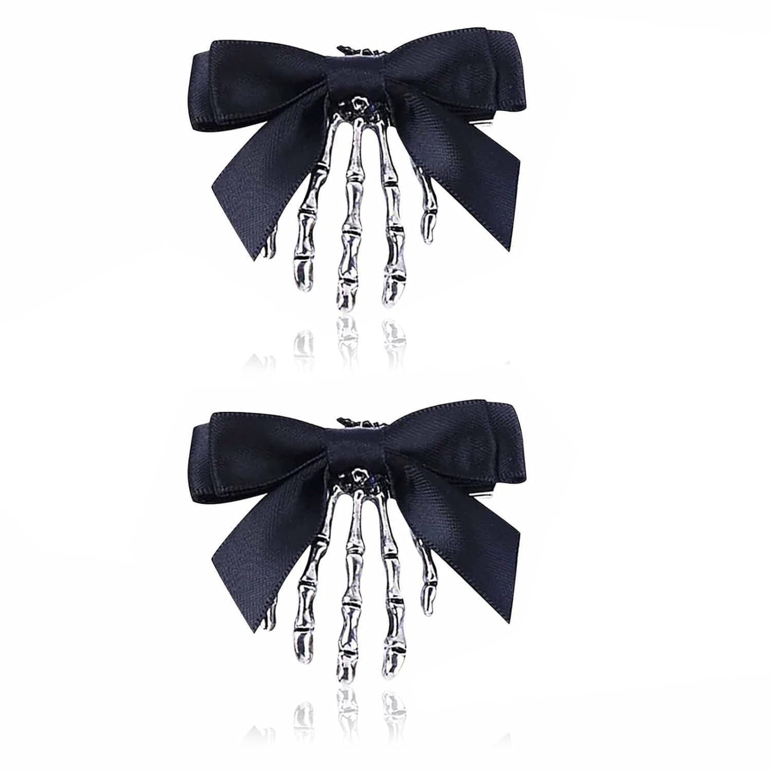 Utavu 2Pcs Skeleton Hand Hair Clips with Bowknot - Cute Skull Claw Hairpins for Girls, Party Cosplay | Amazon (US)