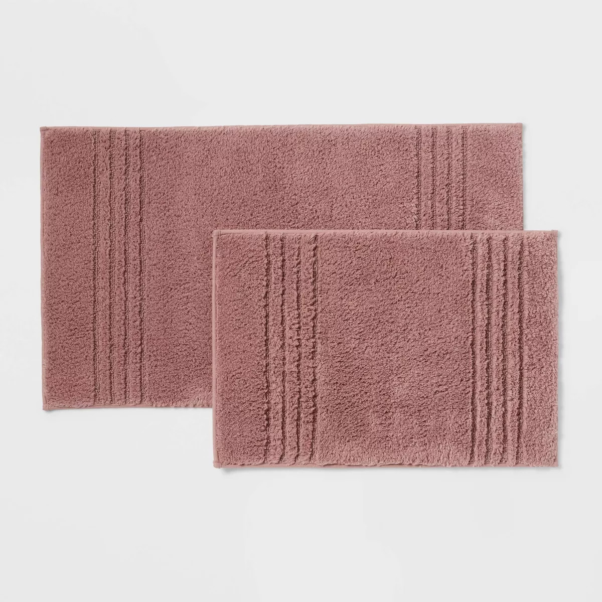 2pc 17"x24" and 20"x34" Performance Plus Textured Cotton Striped Non Skid Bath Rug Set Mauve - Th... | Target