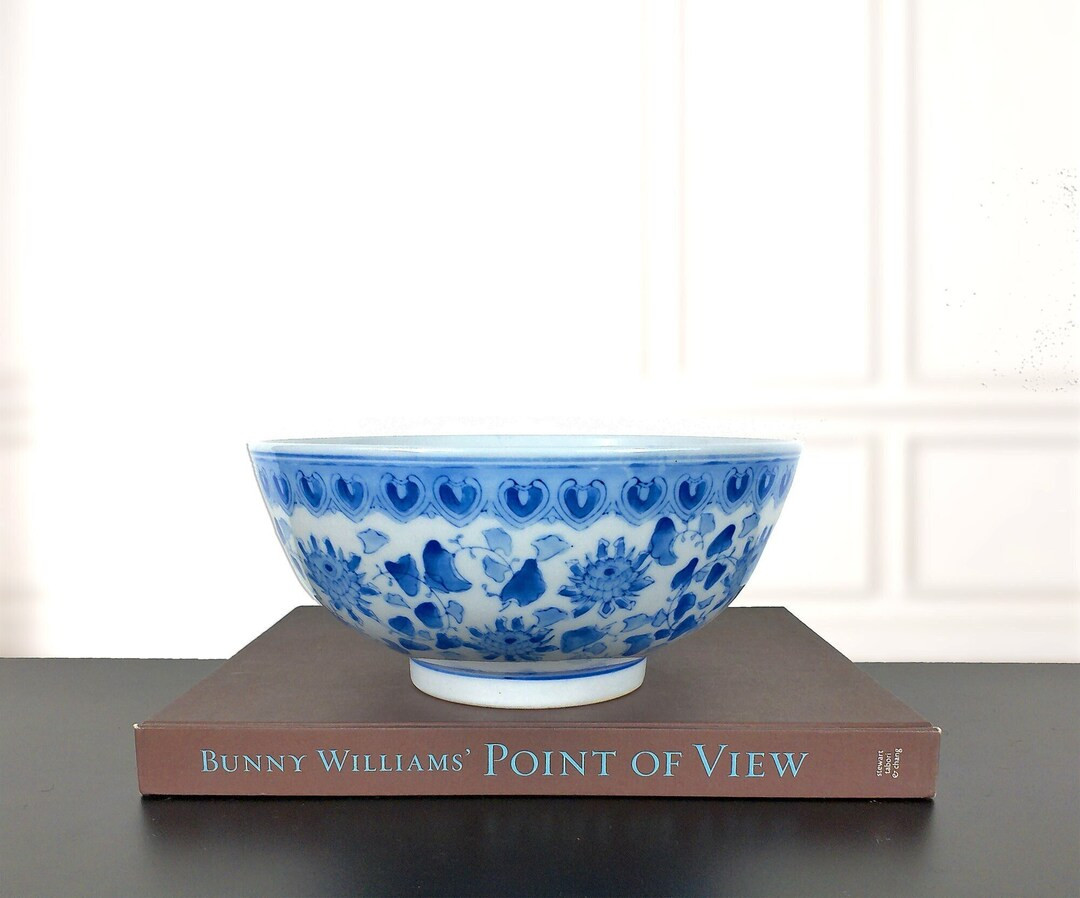 Chinese Export Large Blue and White Floral Porcelain Bowl, Antique Chinoiserie Chic, Grand Millen... | Etsy (US)