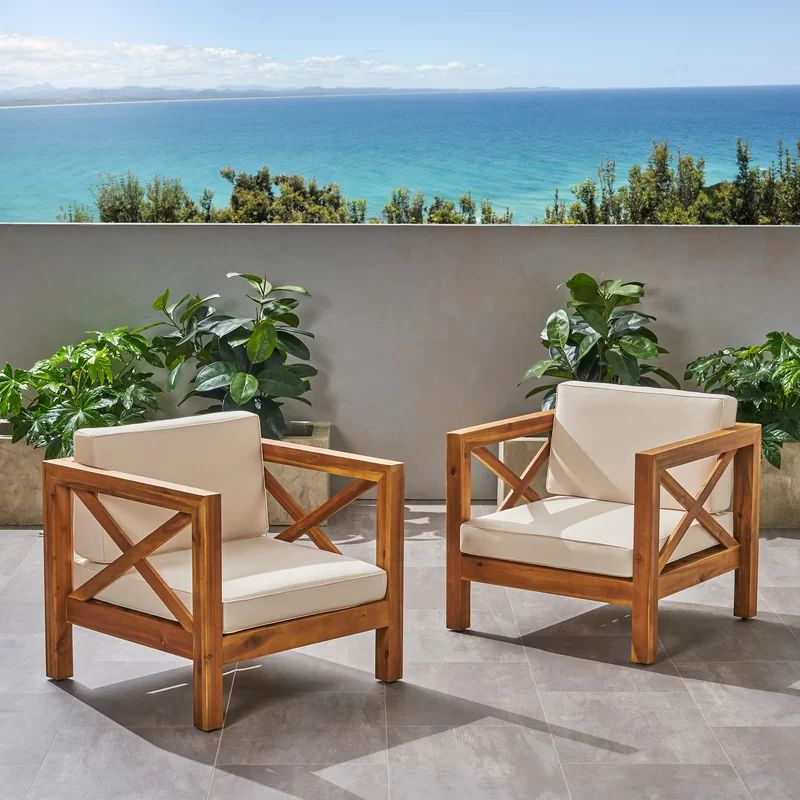 Damico Outdoor Club Patio Chair with Cushions (Set of 2) | Wayfair North America
