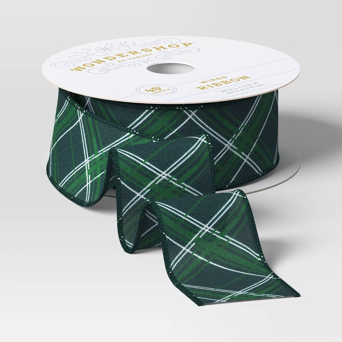 45' Christmas Fabric Ribbon Green and White Plaid - Wondershop™ | Target