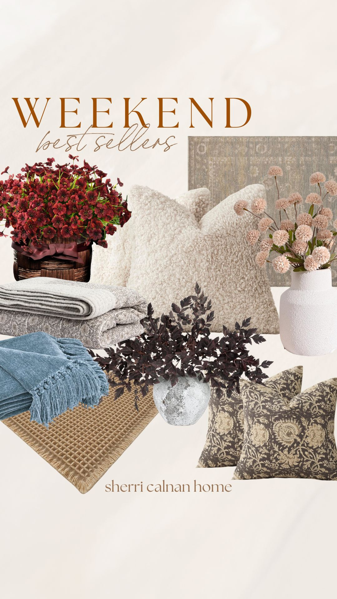 Weekend Best Sellers coastal farmhouse home decor inspo home decor must haves home faves faux floral stems cement vase viral area rug pottery barn home finds sherricalnanhomd 

#LTKSeasonal #LTKHome #LTKStyleTip