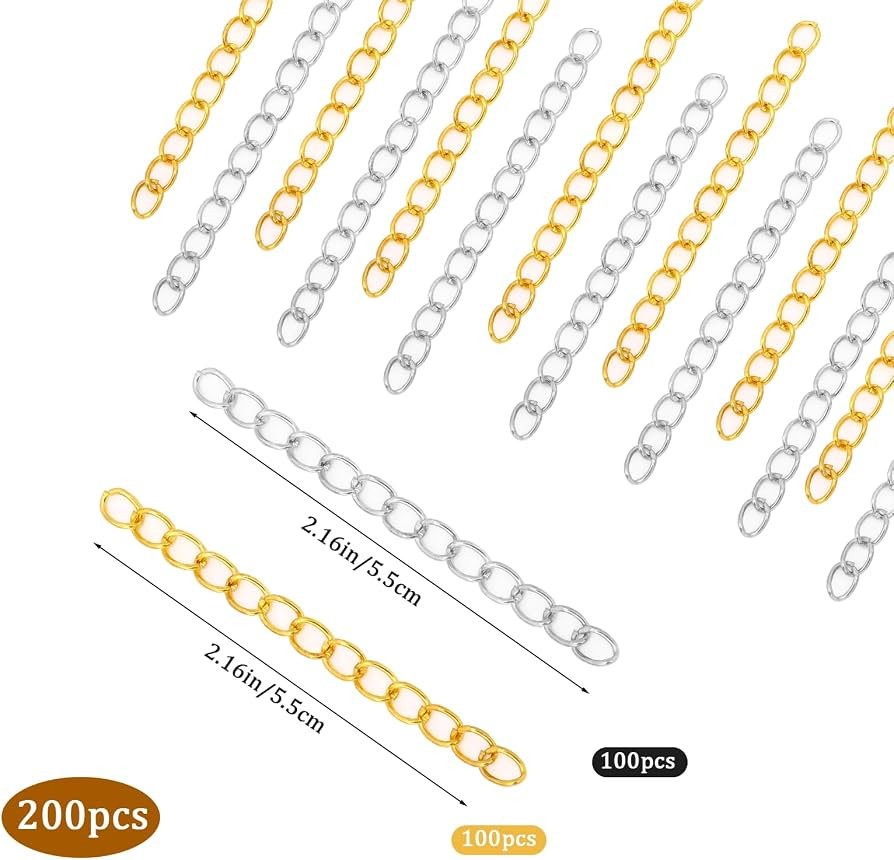 200Pcs Chain Extender for Jewelry Making, Silver and Gold Extension Tails for Necklaces, Bracelet... | Amazon (US)