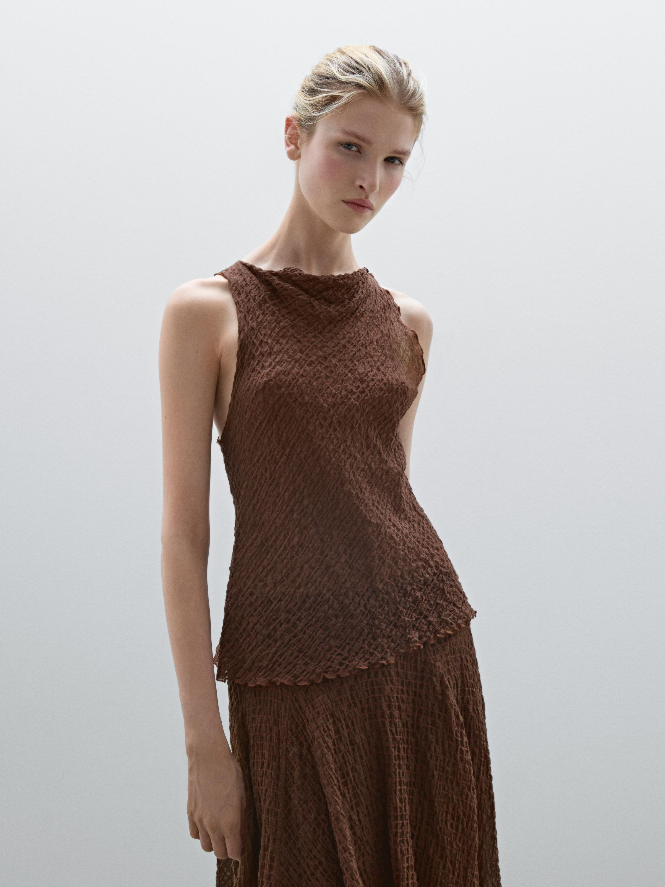 Flowing draped neck top | Massimo Dutti US
