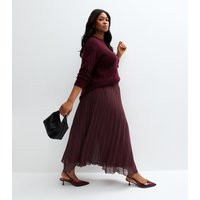 Women's Plus Size Burgundy Pleated Chiffon Midi Skirt Curves New Look | New Look (UK)