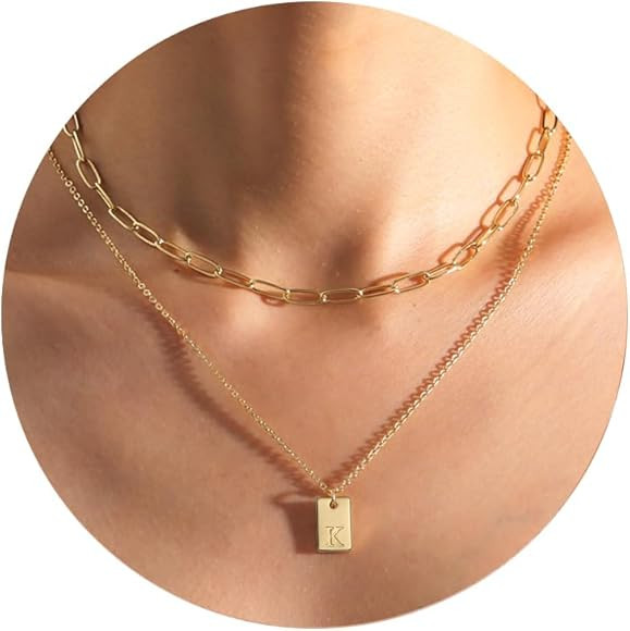 Honsny Gold Initial Necklaces for Women Girls, 14K Gold Plated Letter Layering Paperclip Chain Da... | Amazon (US)