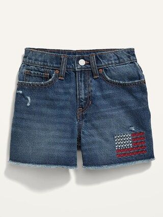 High-Waisted Embroidered U.S. Flag Cut-Off Jean Shorts for Girls | Old Navy (US)