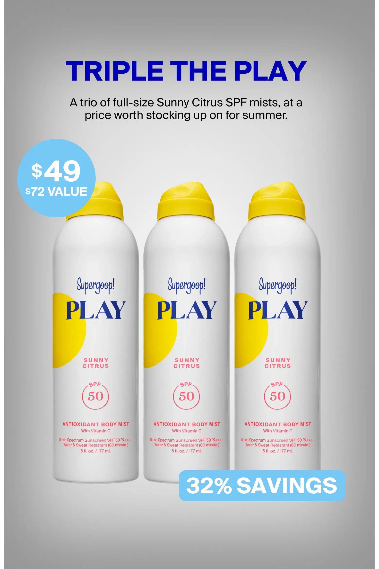 Supergoop!® Play Antioxidant Body Mist SPF 50 Sunscreen Trio $72 Value (Women) | Nordstrom | Nordstrom