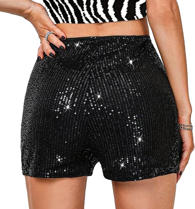 TRCKPOL High Waisted Sequin Shorts for Women Elastic Straight Leg Sparkly Glitter Party Shorts | Amazon (US)