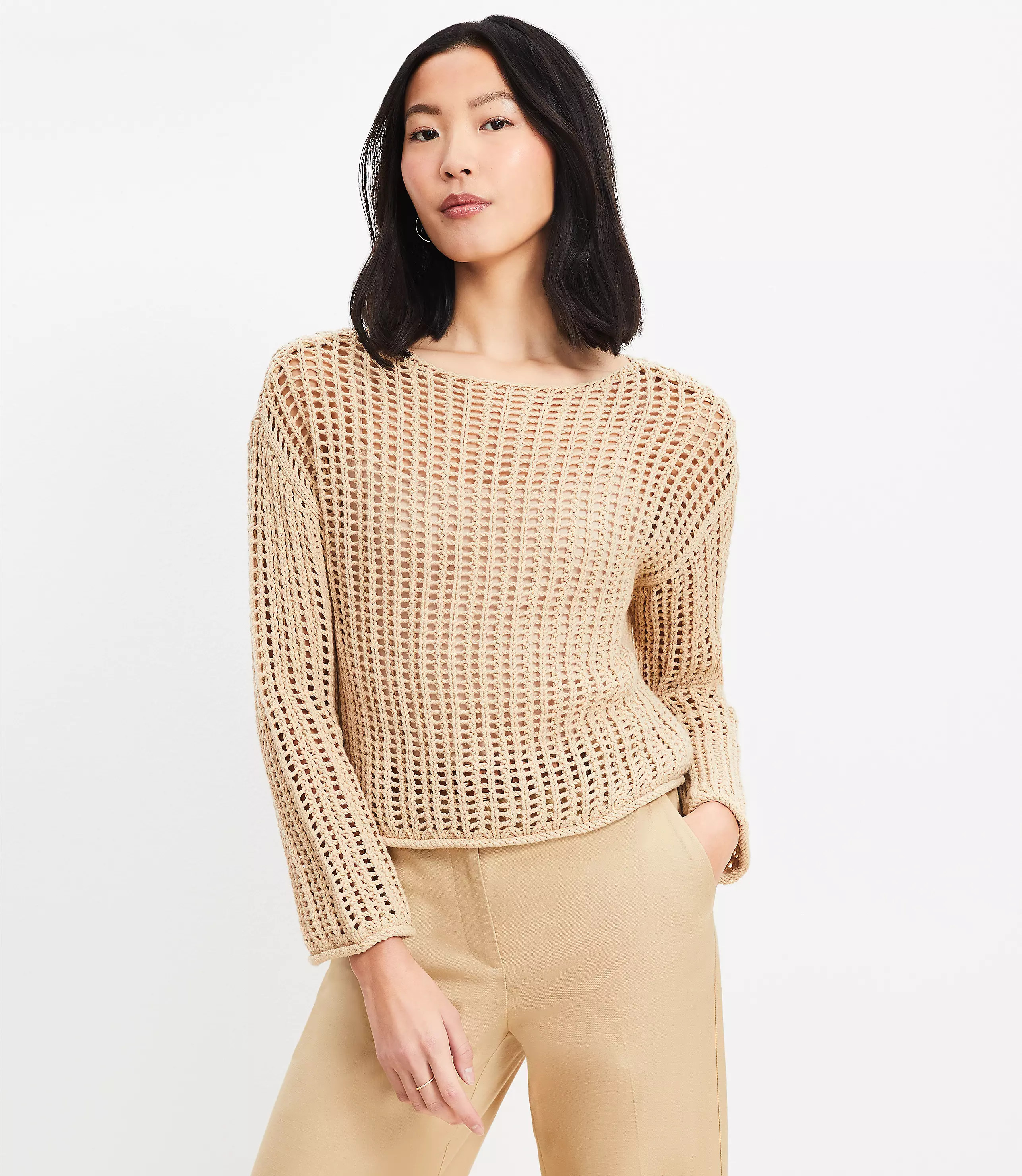 Mesh Stitch Boatneck Sweater | LOFT