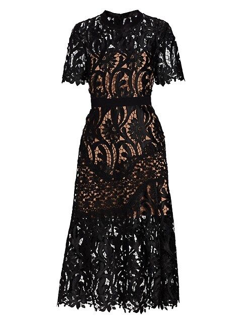 Self-Portrait Prairie Guipure Lace Midi-Dress | Saks Fifth Avenue