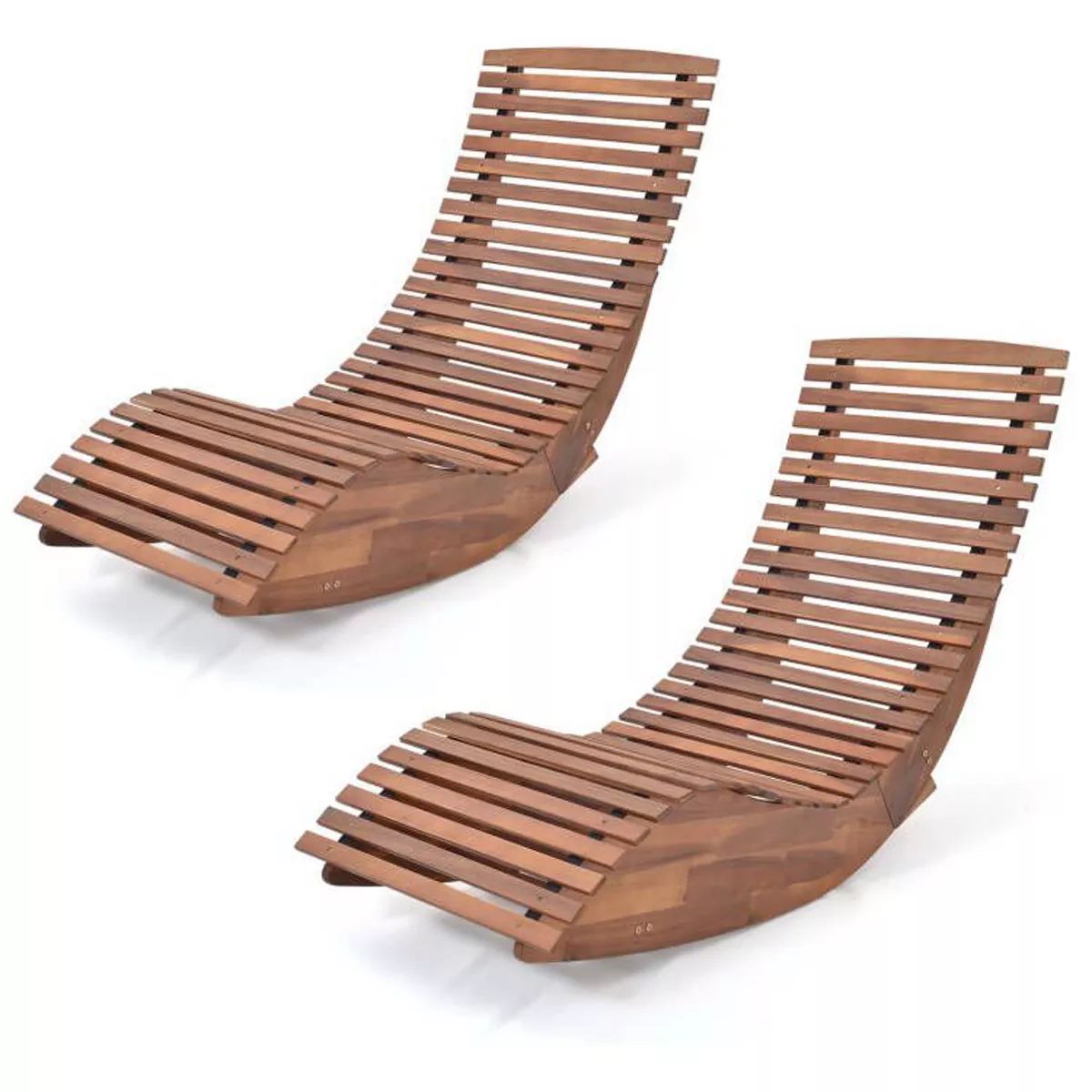 Costway 1/2 PCS Outdoor Acacia Wood Rocking Chair with Widened Slatted Seat and High Back | Target