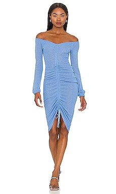 MORE TO COME Amina Ruched Midi Dress in Blue from Revolve.com | Revolve Clothing (Global)