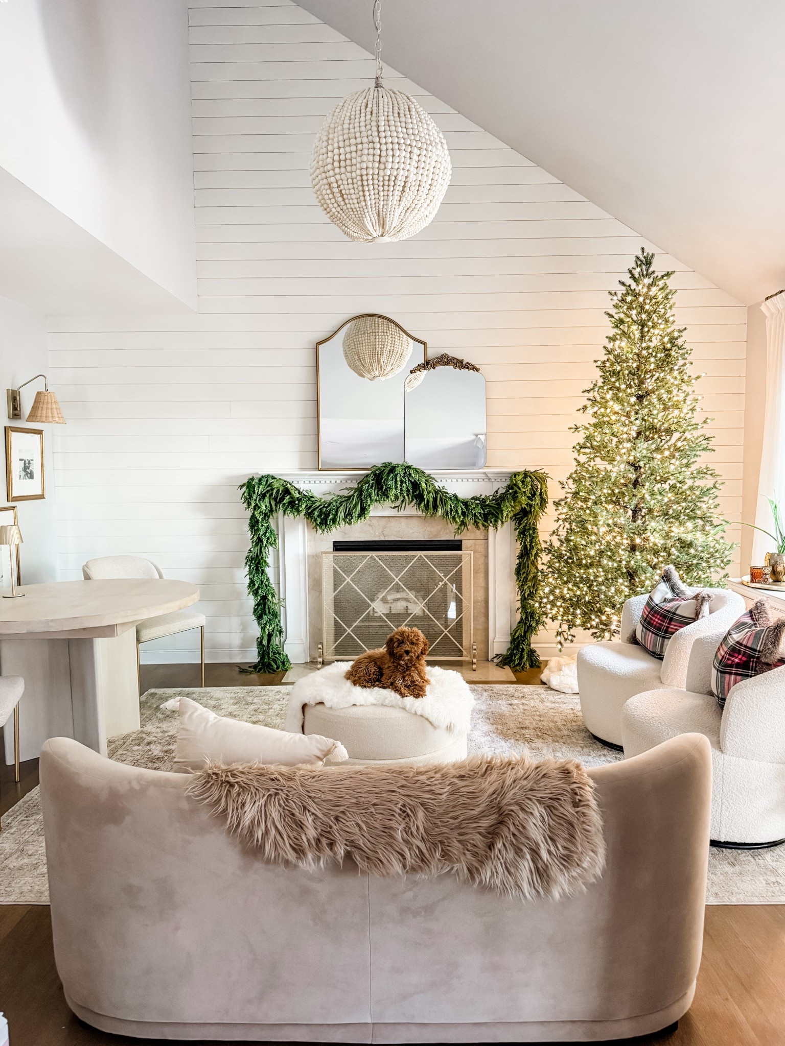 Christmas decor
West Elm Velvet love seat
Curved sofa
Living room rug
9 ft. elegant grand fir Christmas tree
Artificial Christmas tree
Round dining table
Pottery Barn Round dining table
Extendable dining table
Bouclè swivel chairs
Round ottoman 
Cedar garland 
Real touch Norfolk pine garland 
Beaded chandelier 
Faux fur shag rug


#LTKSeasonal #LTKHoliday #LTKHome