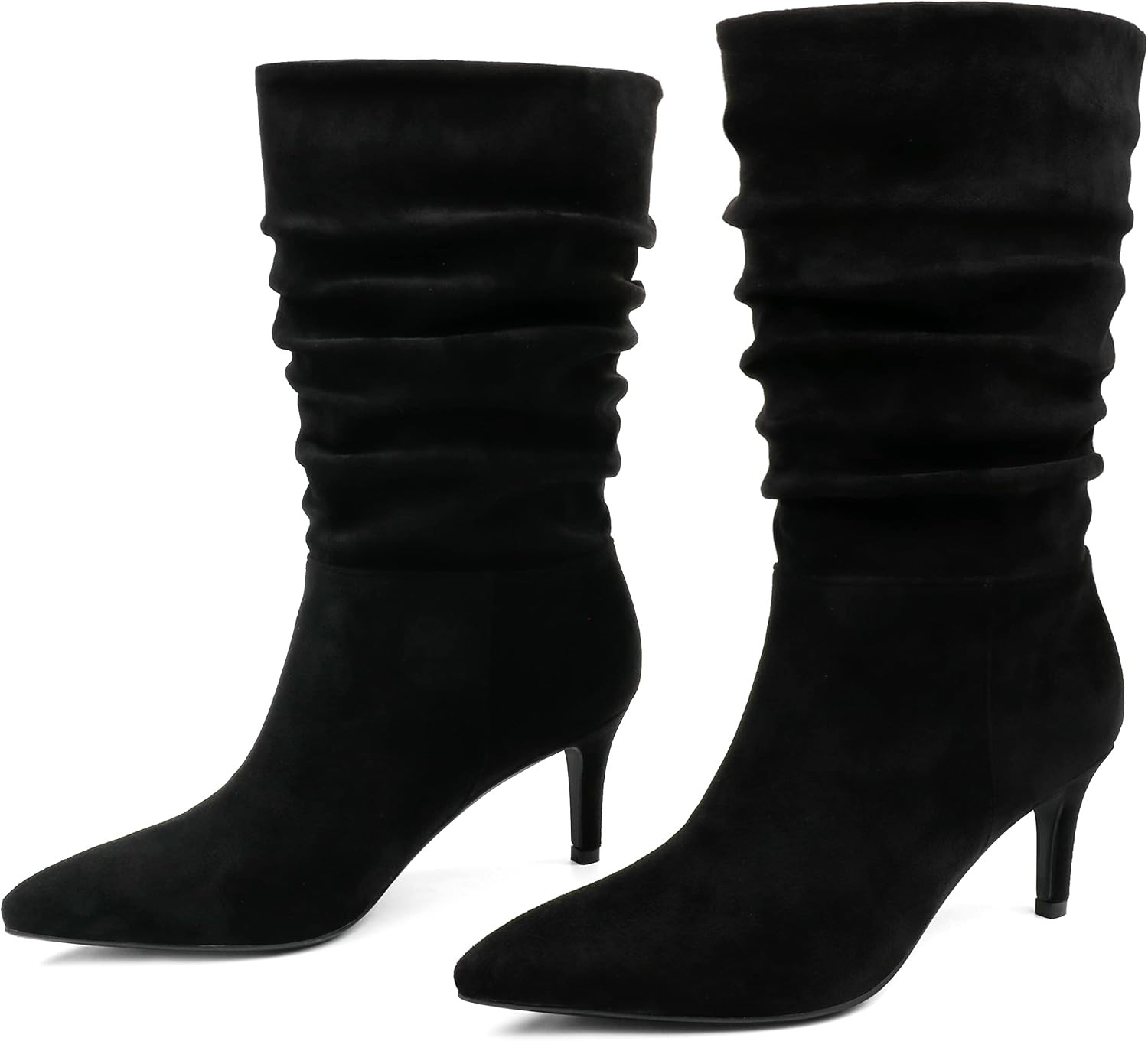 Women's Low Heel Boots, Mid-Calf High Wrinkled Slouchy Boots | Amazon (US)