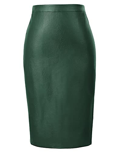 Dark Green Leather Skirt Below Knee Length Skirt Midi Bodycon Skirt for Womens Dark Green Small | Amazon (US)
