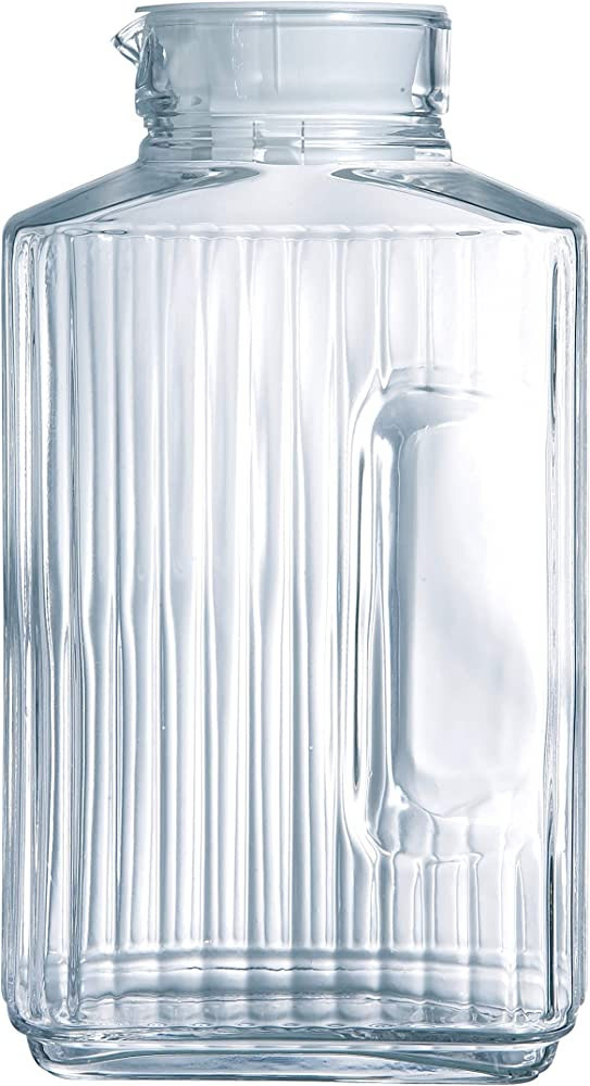Luminarc Quadro 2-Liter Glass Pitcher with Lid, 67.5 Ounce, Clear/White | Amazon (US)