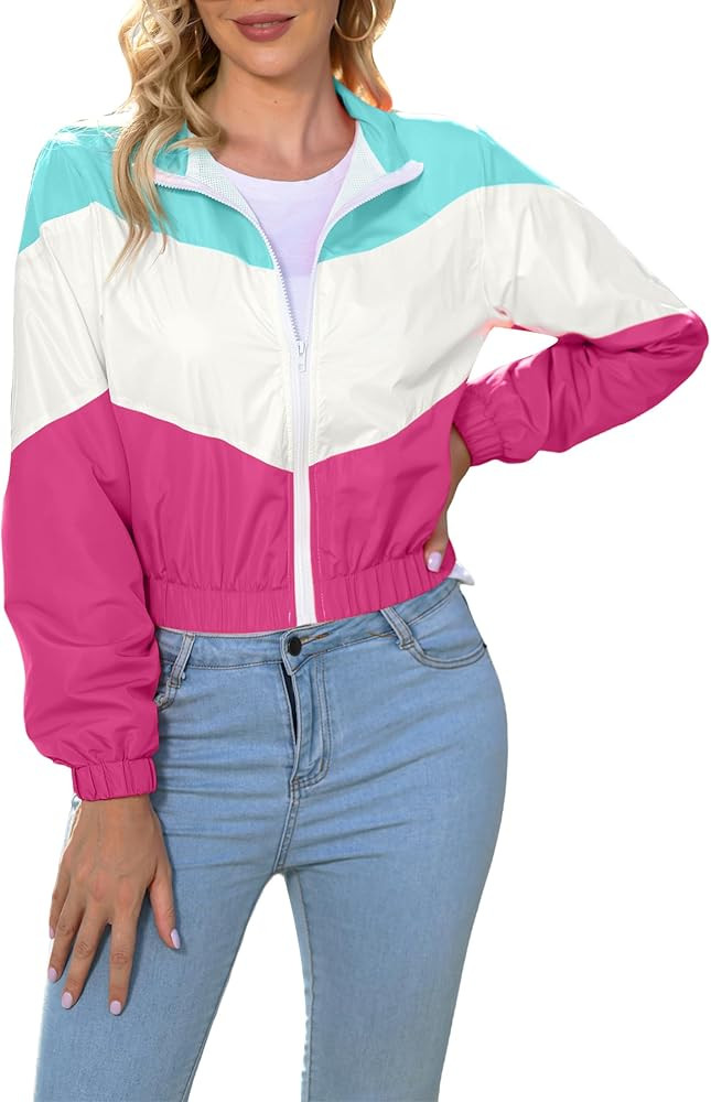 Women’s Lightweight Windbreaker Sport Jacket Zip Up Color Block Coat Casual Long Sleeve Jogging... | Amazon (US)