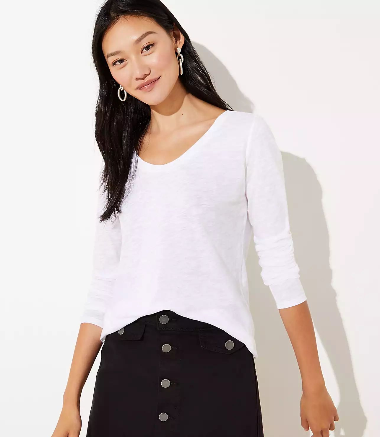 V-Neck Long Sleeve Shirttail Tee | LOFT | LOFT