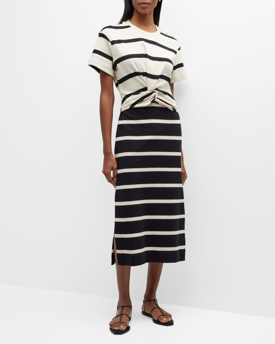 Tanya Taylor Willow Striped Twisted-Front Midi Dress | Neiman Marcus