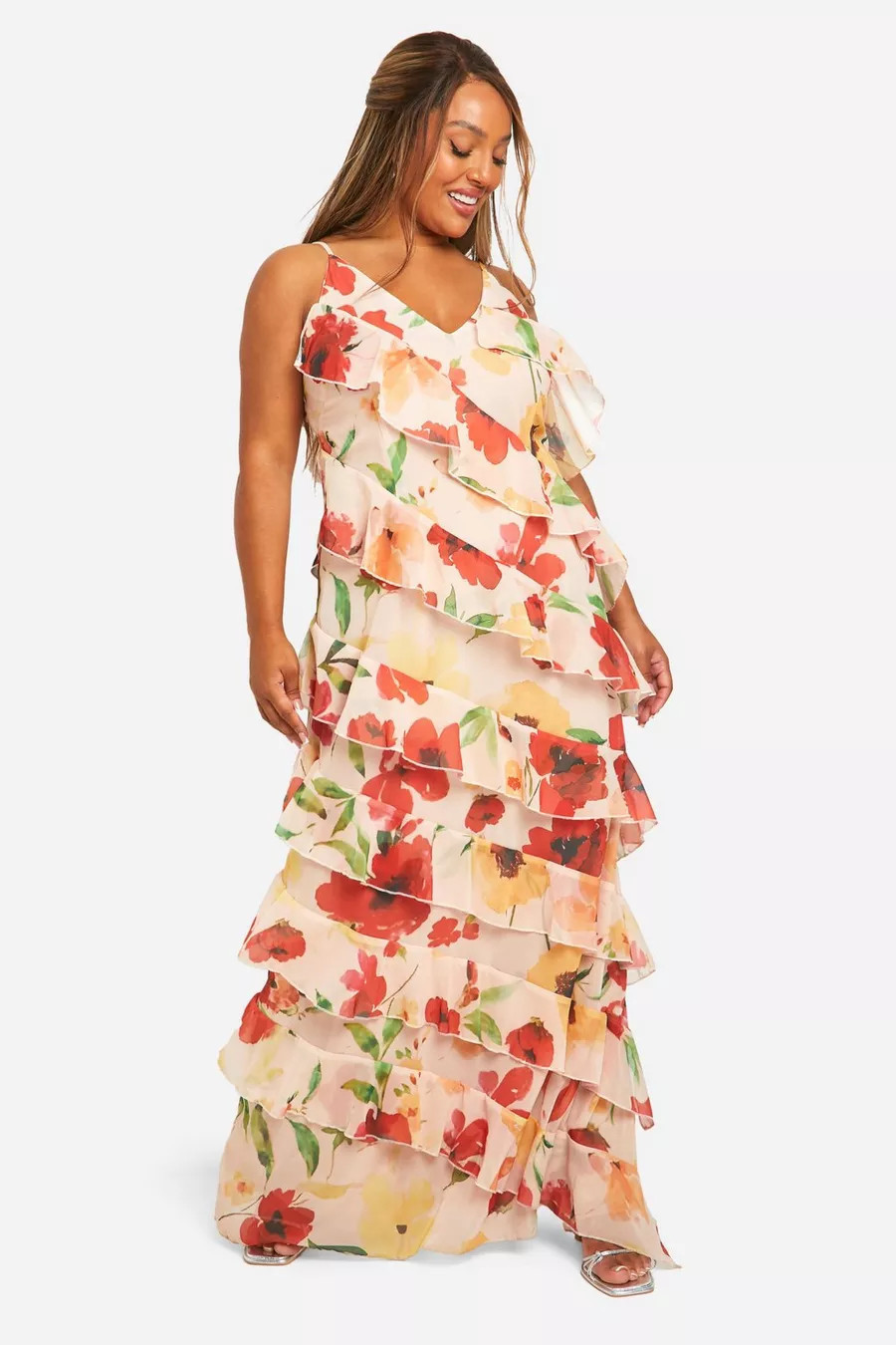 Plus Floral Printed Ruffle Strap Maxi Dress | boohoo (US & Canada)