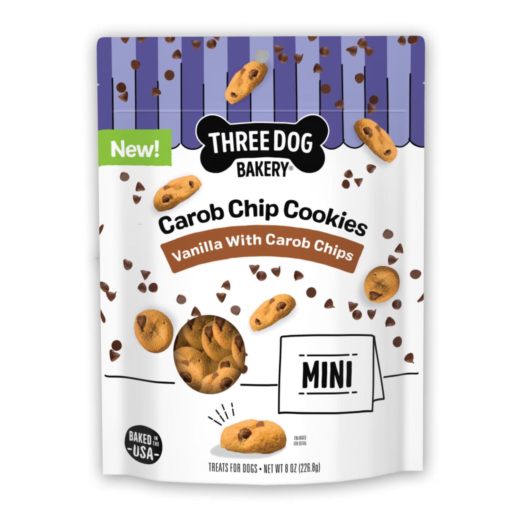 Three Dog Bakery Mini Carob Chip Cookie Dog Treats, 8-oz bag | Chewy
