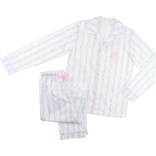 Ladies Pink And Green Floral Bow Pajamas | Cecil and Lou