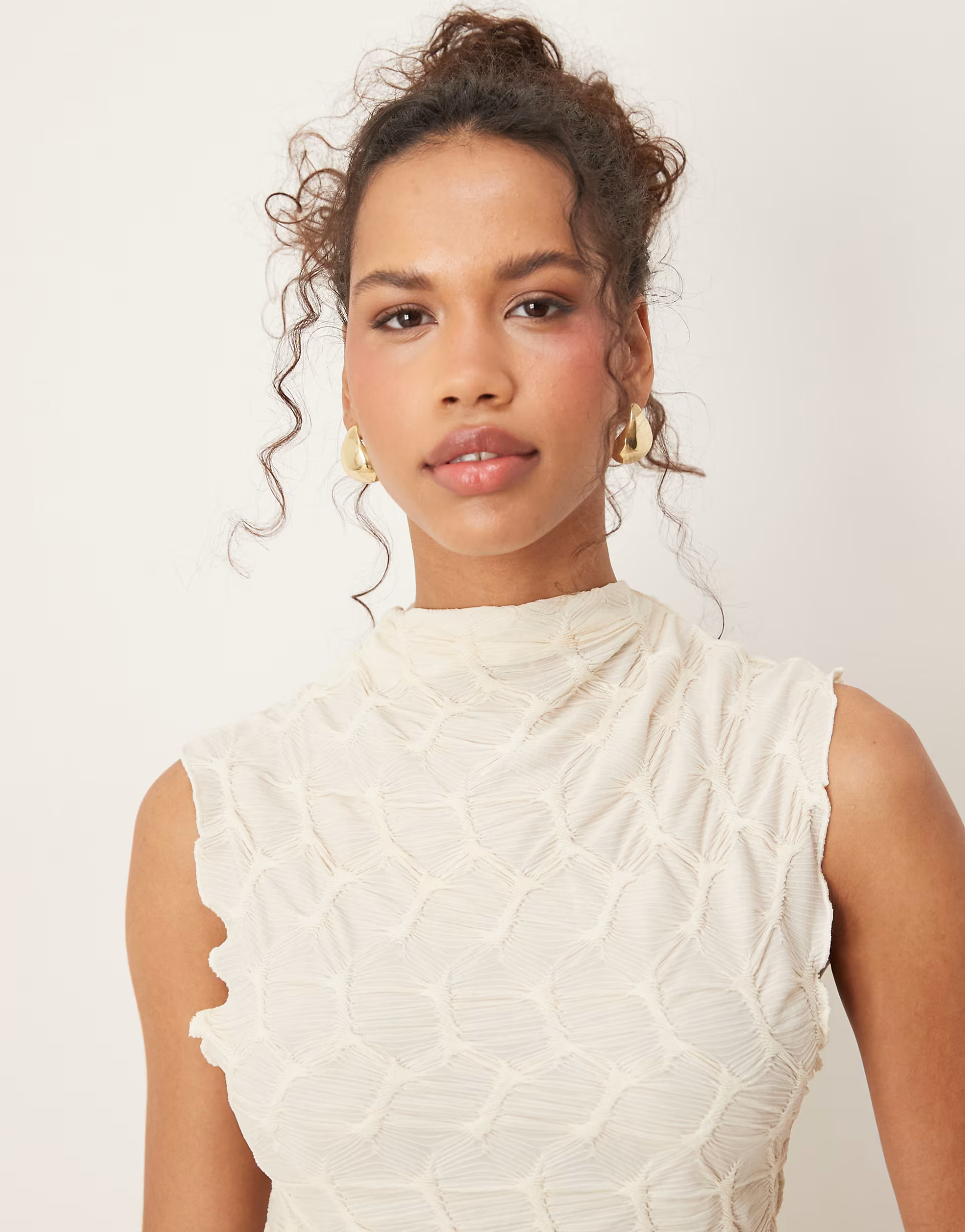 VILA textured jersey maxi dress in cream | ASOS | ASOS (Global)