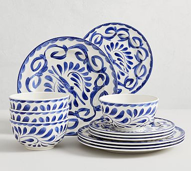 Puebla Outdoor Melamine 12-Piece Dinnerware Set | Pottery Barn (US)