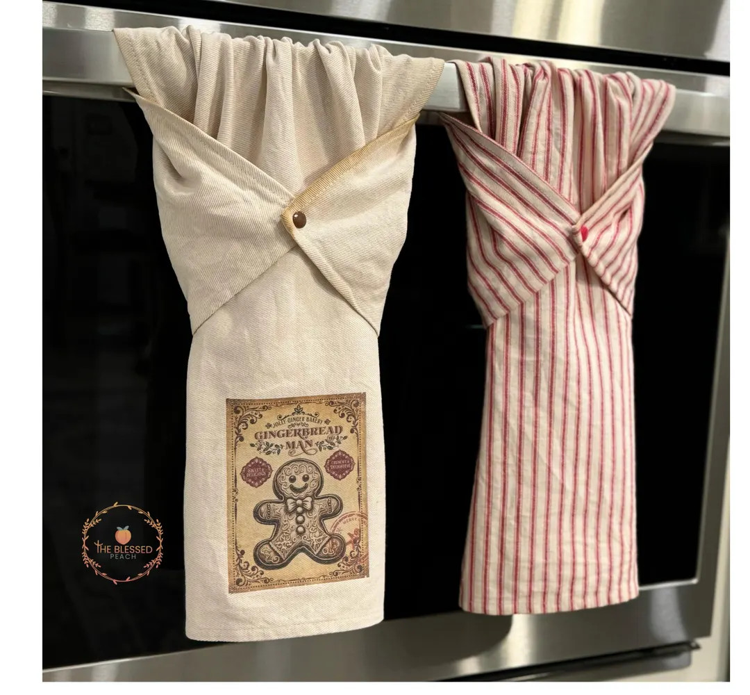 Gingerbread Kitchen Towel, Red Ticking Stripe Towel, Oven/stove Handle Towel, Vintage Inspired Ha... | Etsy (US)
