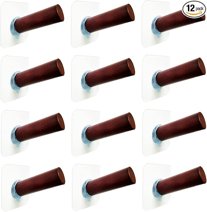 Self Adhesive Hat Hooks for Wall 12 Pieces Solid Wood, Cowboy Hat Hangers for Wall Hat Hook Natur... | Amazon (US)