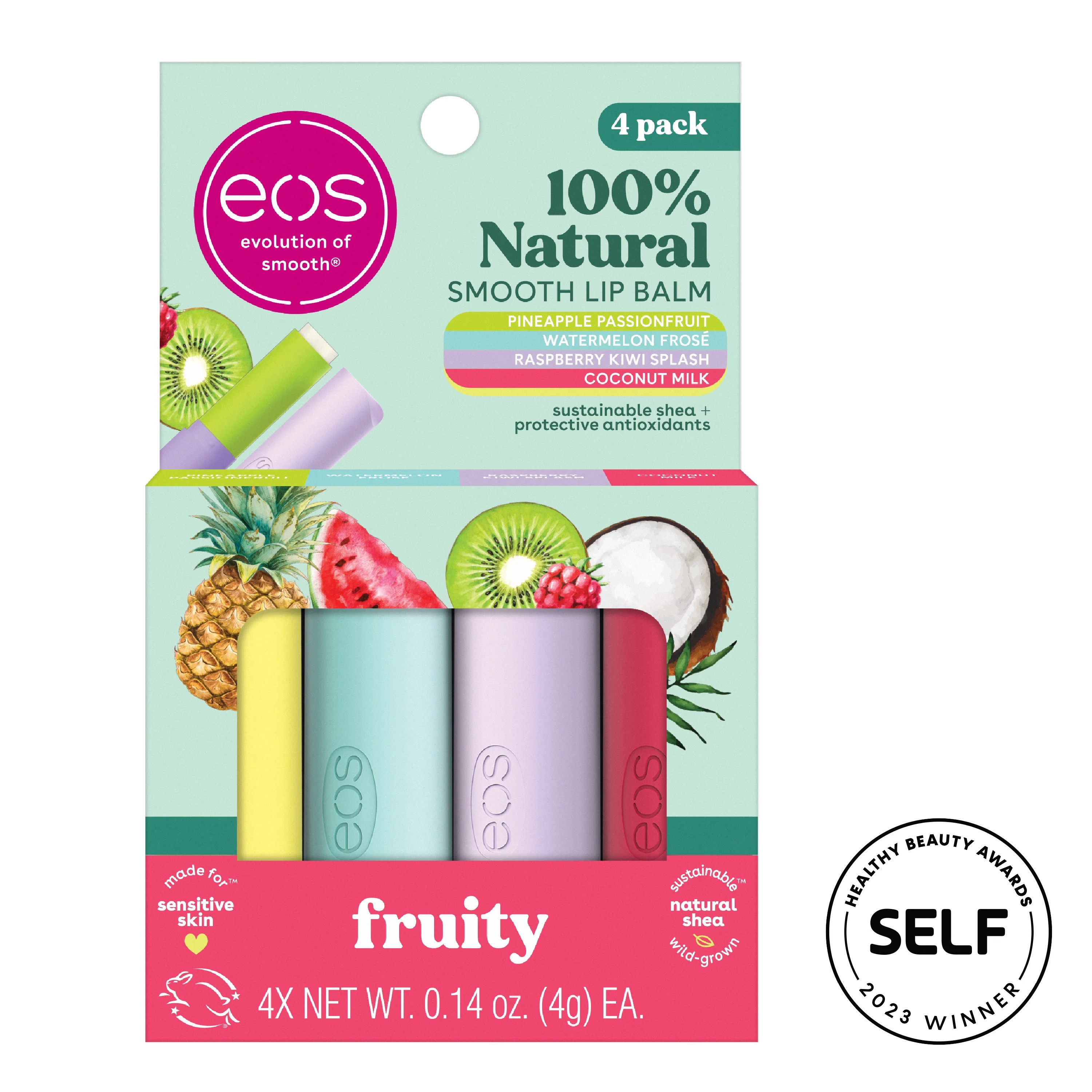 Eos 100% Natural Lip Balm Sticks- Fruity Variety Pack, 0.14 oz, 4 Per Pack | Walmart (US)