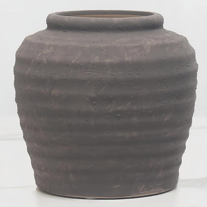 Farmhouse Rustic Ceramic Vase - Textured Earth Tone Decorative Flower Vases for Boho Home Decor, ... | Amazon (US)