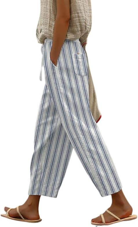 chouyatou Women's Vintage Floral Print High Elastic Waist Wide Leg Capri Beach Palazzo Pants with... | Amazon (US)