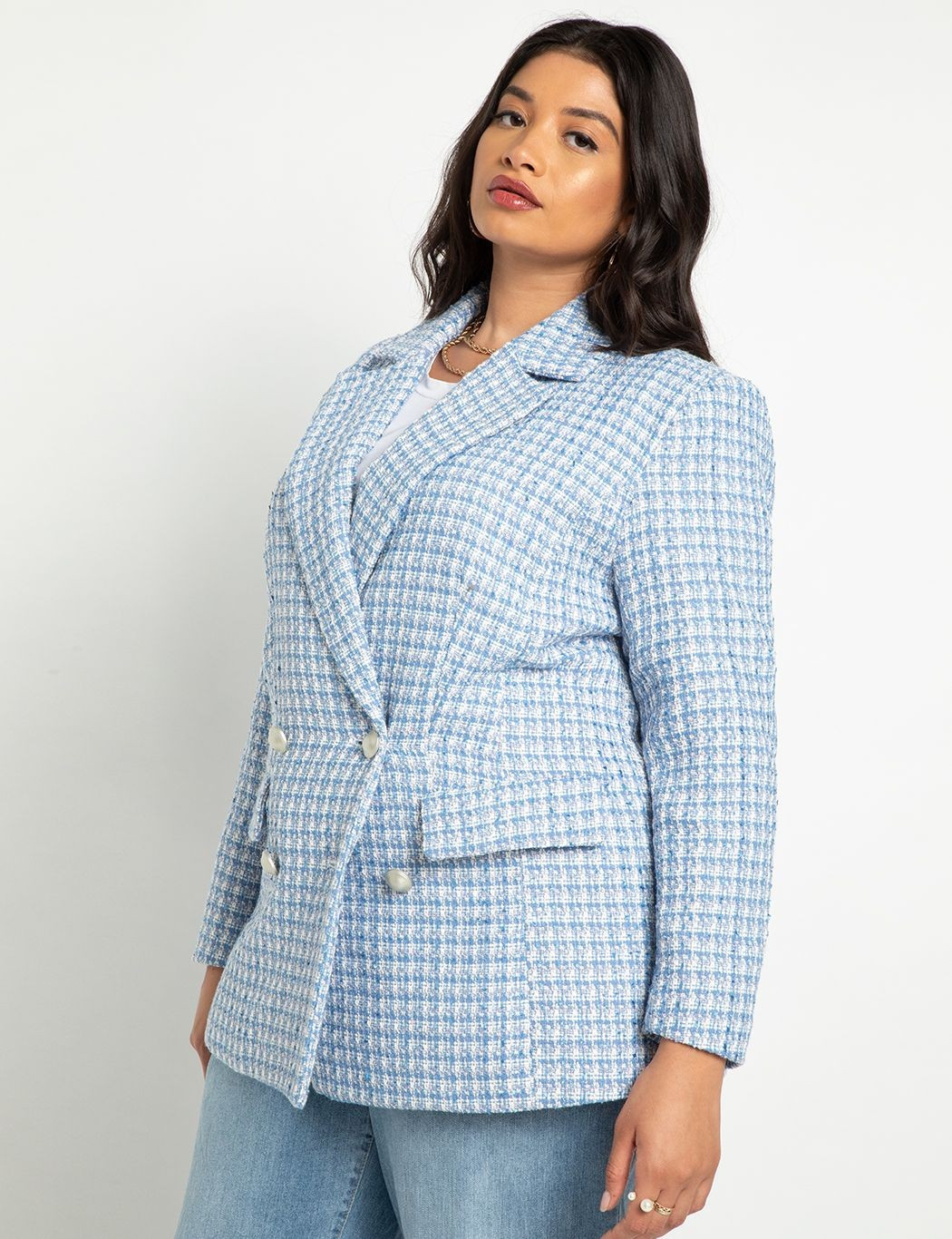 Double Breasted Tweed Blazer | Eloquii