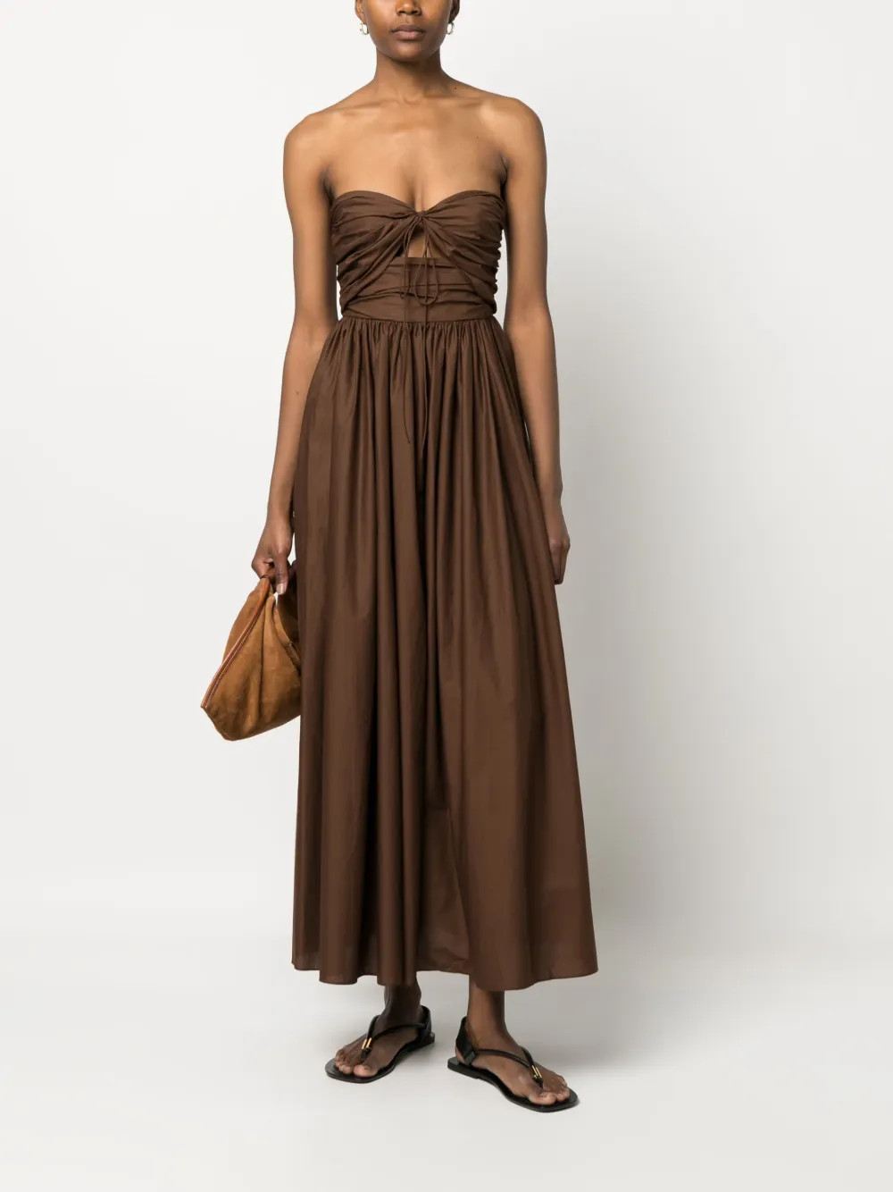 sweetheart-neck ruched cotton maxi dress | Farfetch Global