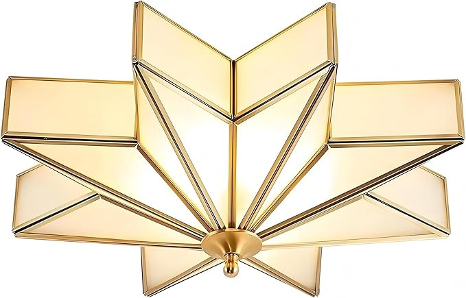 LIGHTLAND 19.7 Inch Flush Mount Star Ceiling Light, 4 Lights Brass Ceiling Lamp with Glass Lampsh... | Amazon (US)