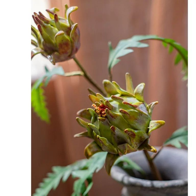 Artificial Artichoke Flower Stem in Red Green 23" Tall | Walmart (US)