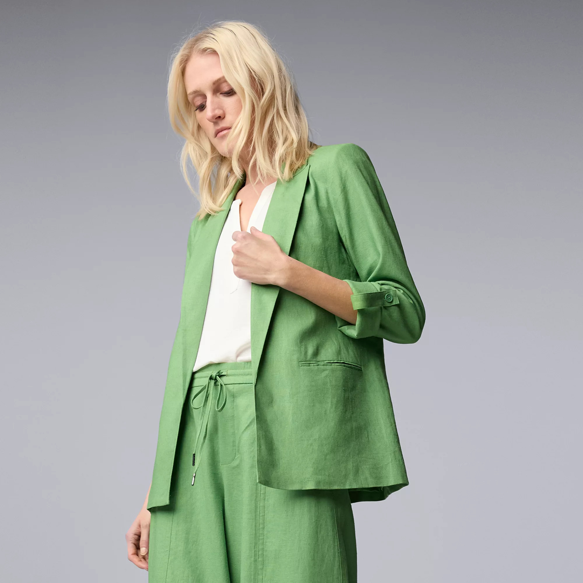 Women's Simply Vera Vera Wang Linen Roll Tab Blazer | Kohl's