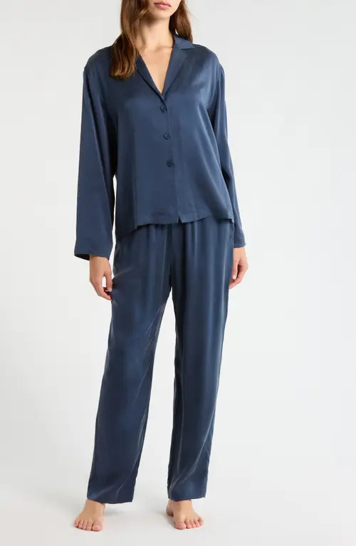 Lunya Print Washable Silk Pajamas in Deep Blue at Nordstrom, Size Large | Nordstrom