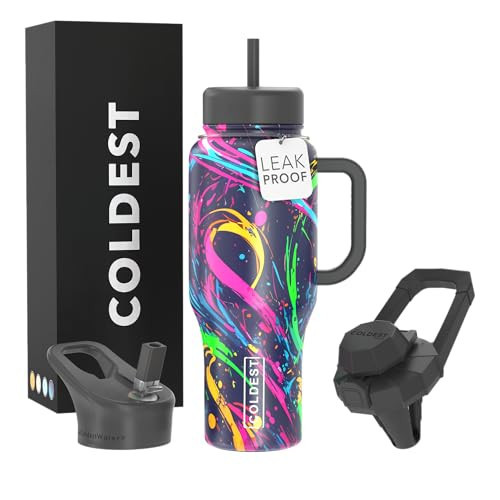 Coldest Tumbler with Handle and Straw Lid 3 Lids Insulated Reusable Stainless Steel Water Bottle Travel Mug | Gifts for Women Him Her | Limitless Collection (36oz, Doodles) | Amazon (US)