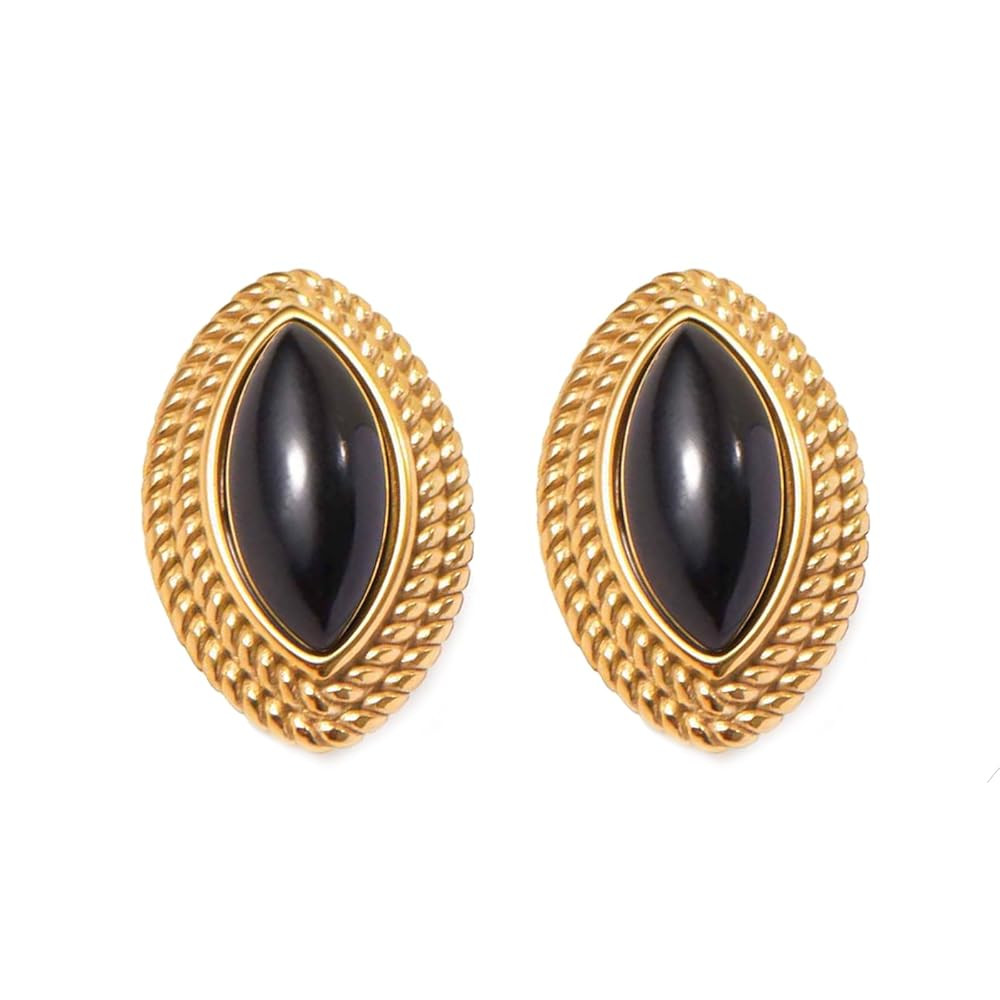 RAUCHBE Big Chunky Gold Earrings for Women Vintage Black Oval Earring Onyx Statement Earrings Tre... | Amazon (US)