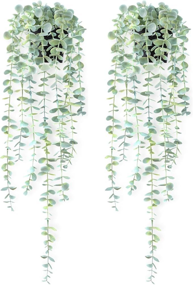 HOFMEFY Artificial Hanging Plants Faux Eucalyptus Fake Vines Greenery in Plastic Pot for Wall Mou... | Amazon (CA)