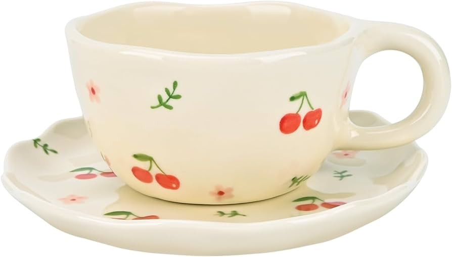 Koythin Ceramic Coffee Mug with Saucers, Handmade Flowers Mugs, Cute Cup for Girl Women, Aestheti... | Amazon (US)