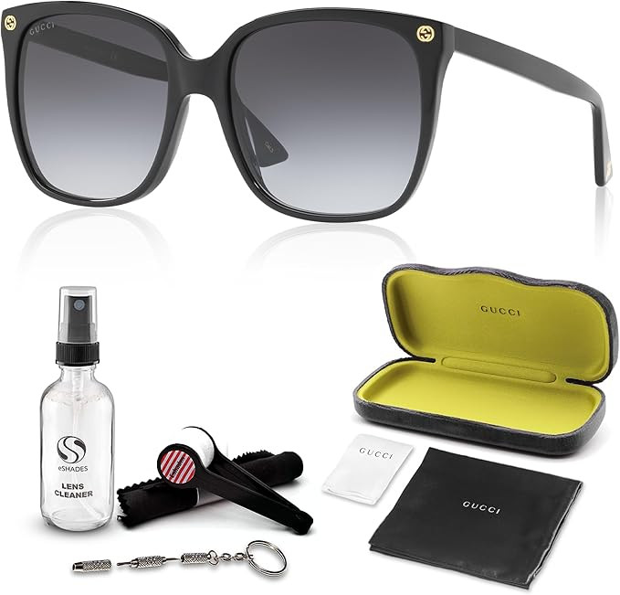 Gucci GG 0022S Woman Sqaure Shape Sunglasses + Bundle with eSHADES Luxury Eyewear Kit | Amazon (US)