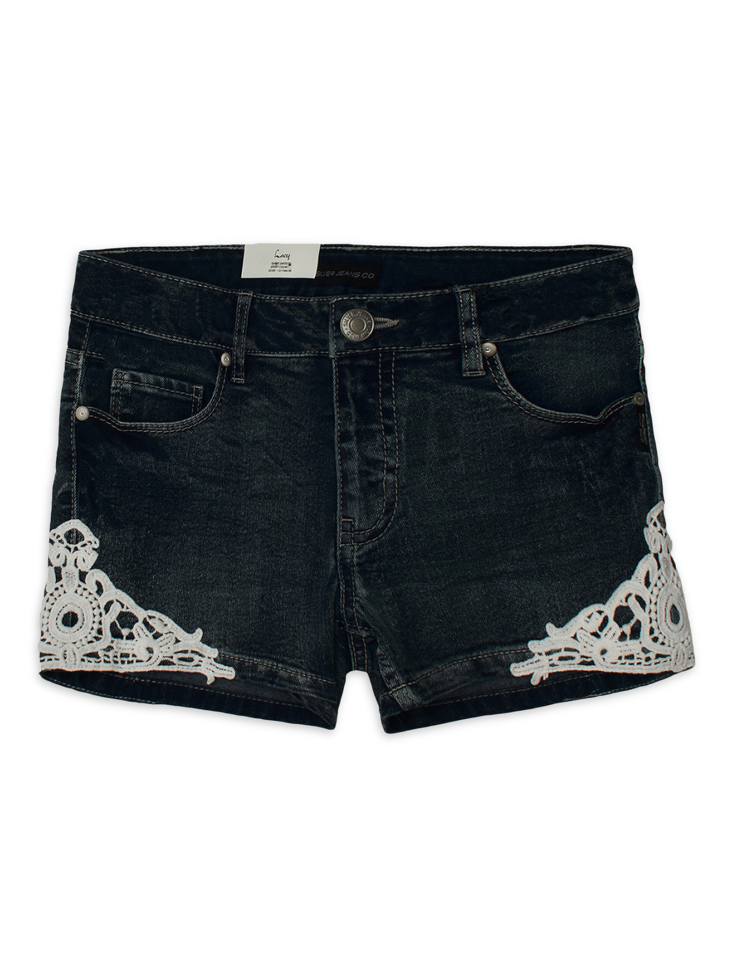 Silver Jeans Girls Lacy Lace Trim Denim Shorts, Sizes 7-16 | Walmart (US)