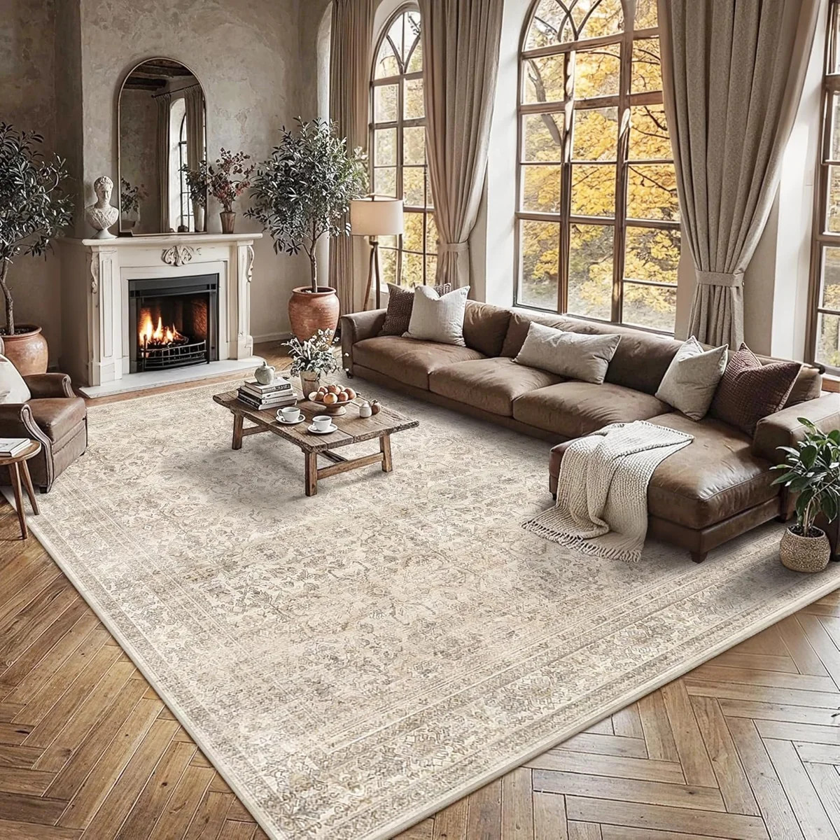 Washable Vintage Distressed Area Rug, Non-Slip & Soft Low Pile Carpet | Wayfair North America
