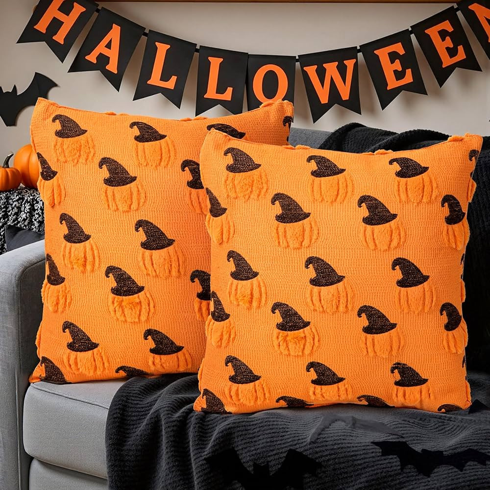 ZKZ Halloween Pillow Covers,18x18 inch Set of 2 Yellow Pumpkin Throw Pillow Cases,Halloween Decor... | Amazon (US)